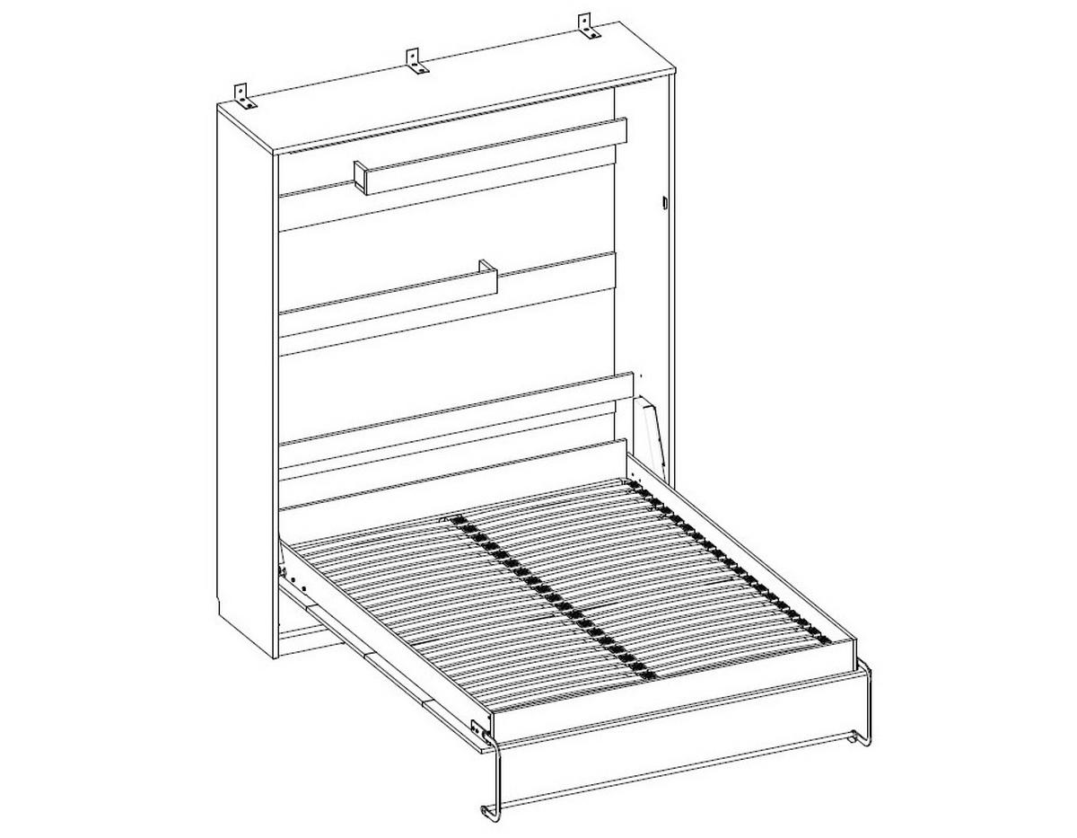 SCHRANKBETT Klappbett vertikal GN160x200 mit LED-Beleuchtung - Weiß-Hochglanz - Weiß Hochglanz/Schwarz, Holz/Holzwerkstoff (160/200cm) - QMM TraumMöbel