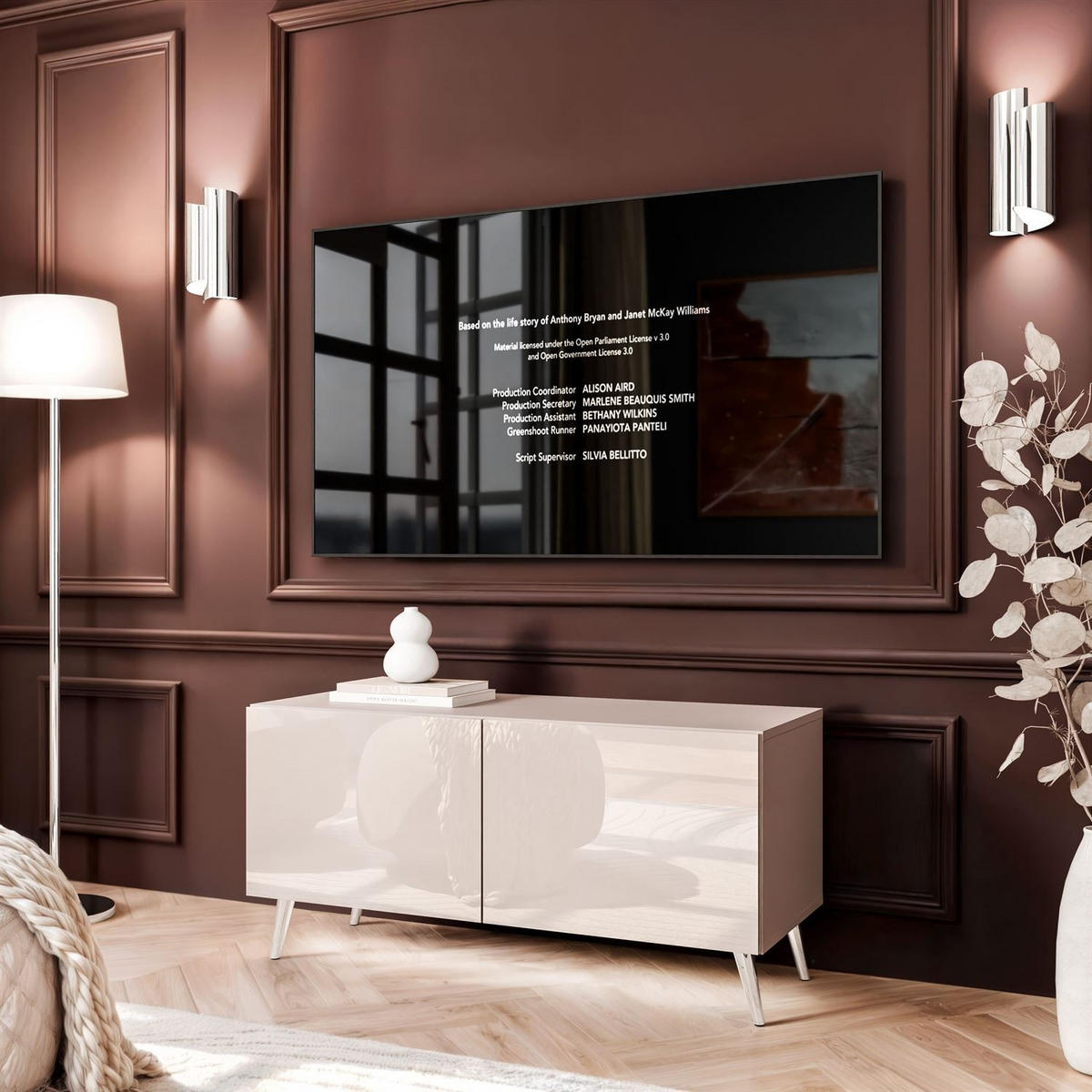 TV-SCHRANK COLGANTE 100 Kaschmir Hochglanz, mit LED, Schräge silberne Füßen - Chromfarben/Kaschmir, Holzwerkstoff (100/49/40cm) - Lookway