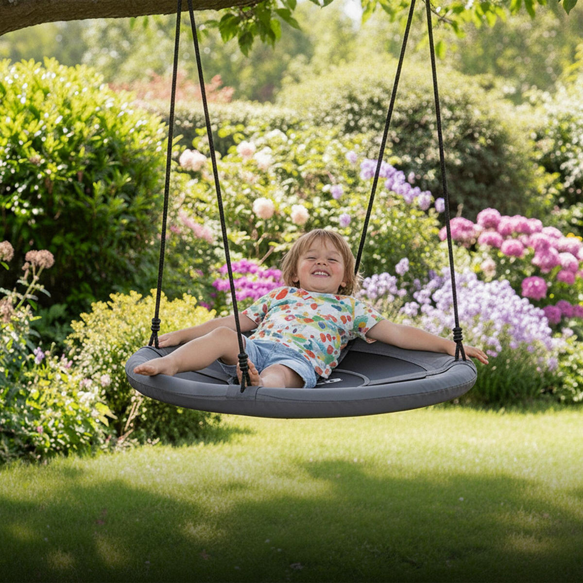 NESTSCHAUKEL Swayer,Textilene-Bespannung,grau/schwarz - Schwarz/Grau, Kunststoff (120/120cm) - tectake