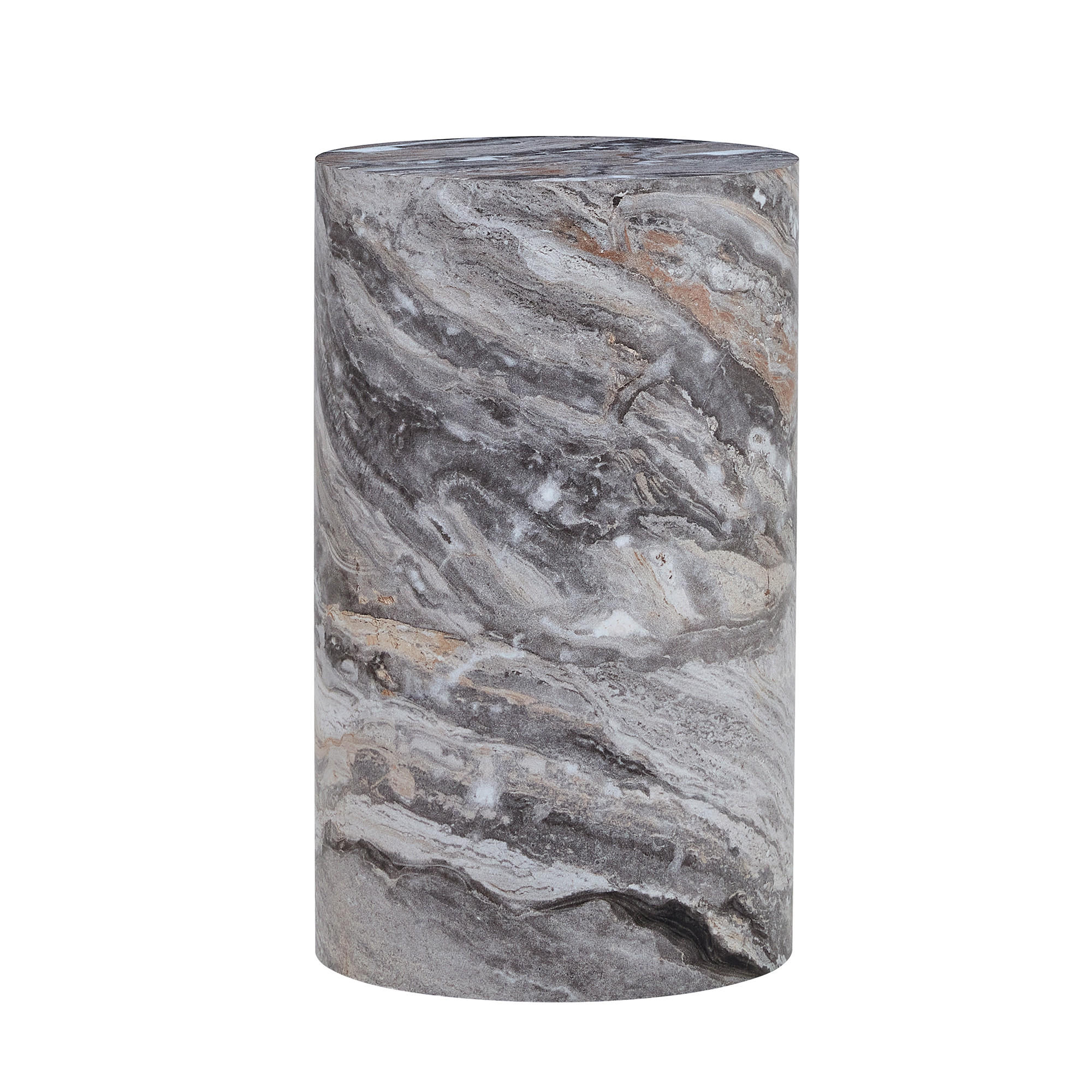 COUCHTISCH rund 30/30/55 cm Grau in Marmoroptik aus MDF wasserabweisend - Grau, Holzwerkstoff (30/30/55cm) - OKWISH