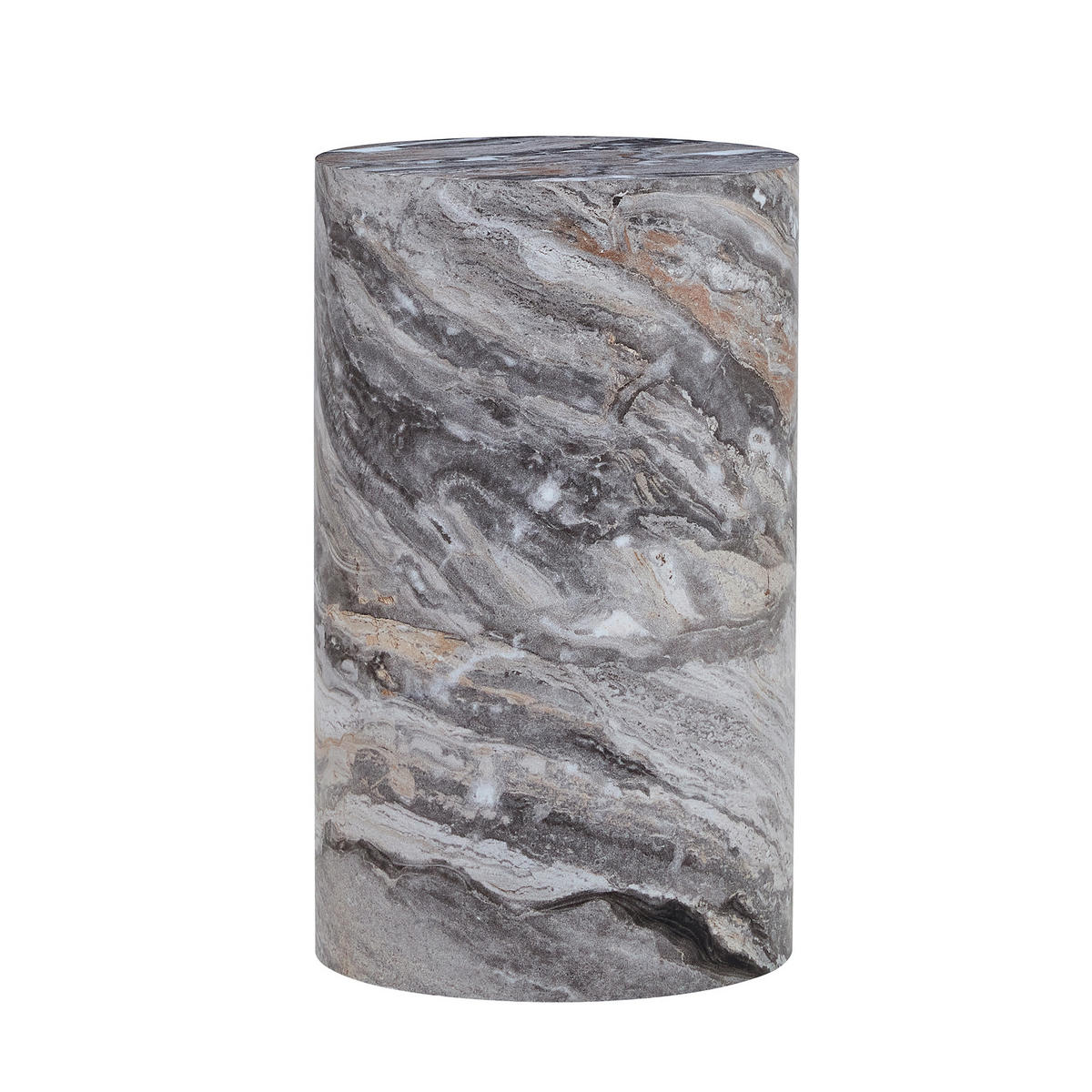 COUCHTISCH rund 30/30/55 cm Grau in Marmoroptik aus MDF wasserabweisend - Grau, Holzwerkstoff (30/30/55cm) - OKWISH