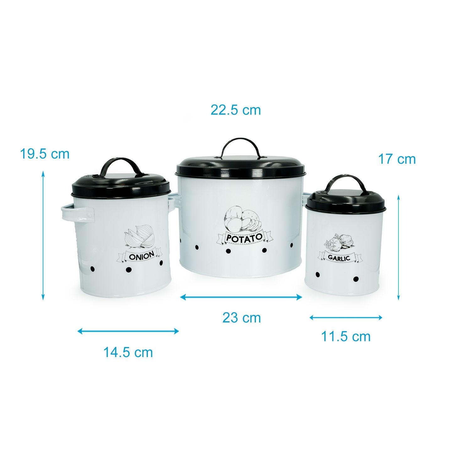 VORRATSDOSEN SET mit Deckel und Beschriftung (3-tlg.) - Weiß, Metall - Intirilife