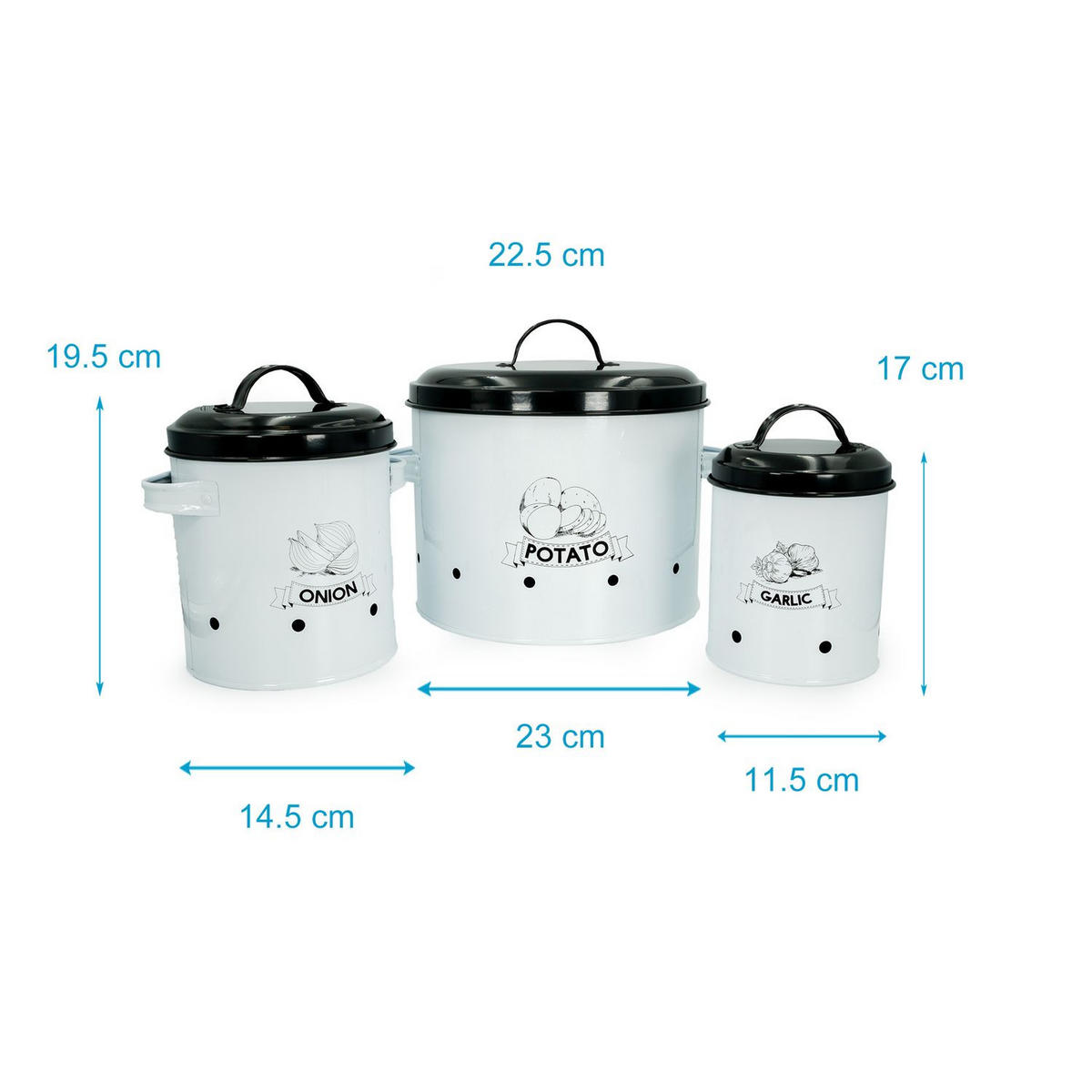 VORRATSDOSEN SET mit Deckel und Beschriftung (3-tlg.) - Weiß, Metall - Intirilife