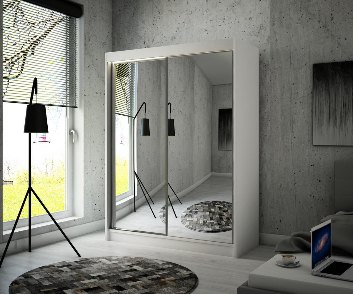 SCHIEBETÜRENSCHRANK DOMA - Weiß, Holzwerkstoff (200/215/61cm) - Meblini