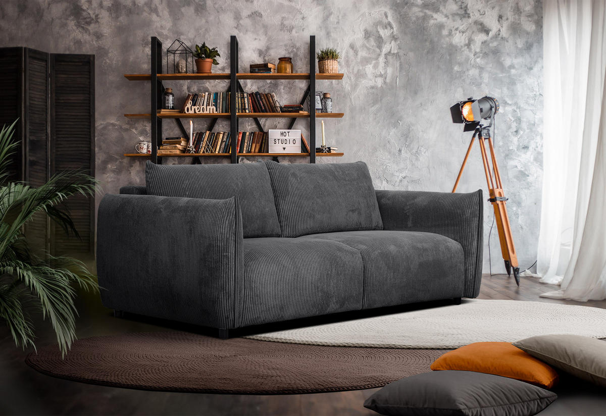 SOFA TAUER 3-Sitzer, dunkelgrau - Dunkelgrau/Schwarz, Holzwerkstoff/Kunststoff (112/84/206cm) - Courtois Laville