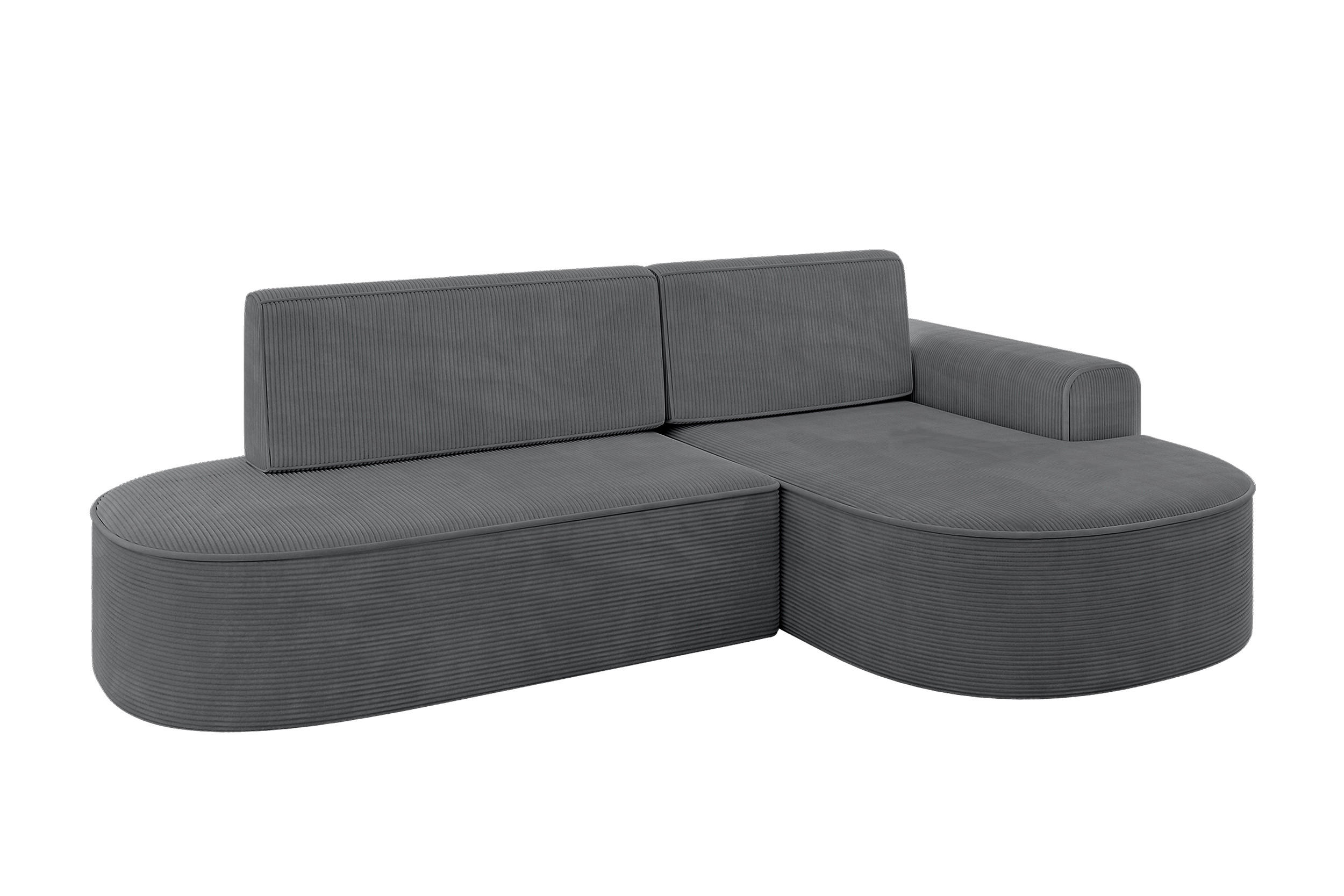 ECKSOFA mit Schlaffunktion und Bettkasten Ottomane Rechts MARI-L1-S - 283x167x73 cm Dunkelgrau Cord - Alufarben/Schwarz, Holzwerkstoff/Kunststoff (167/283cm) - ALTDECOR