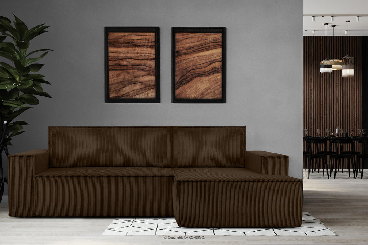 ECKSCHLAFSOFA-RECHTS NAPI in Pet Friendly Cord-Stoff, dunkelbraun - Dunkelbraun/Schwarz, Textil (262/148cm) - KONSIMO®