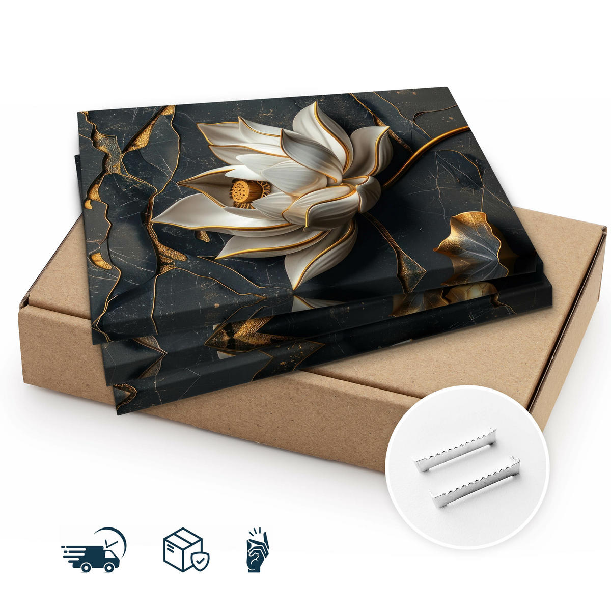 LEINWANDBILDER 3-es Set Blumen 3D Marmor - Schwarz/Weiß, Textil (90/40cm) - Muralo