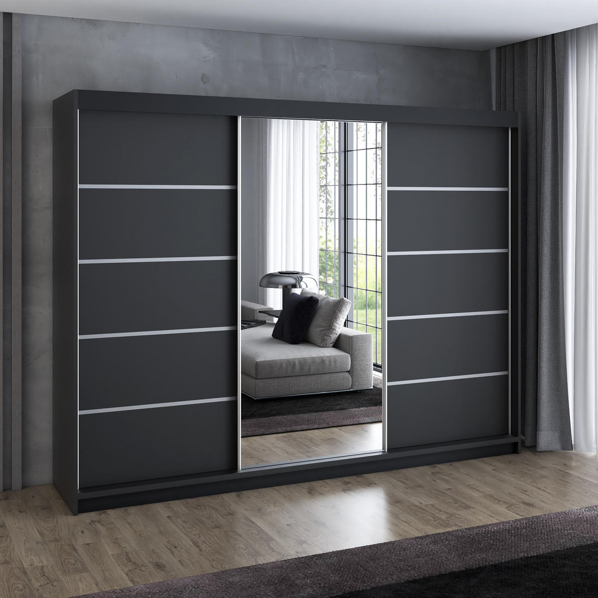 SCHWEBETÜRENSCHRANK 200 cm VILANO 1 Farbe: Schwarz - Schwarz, Holzwerkstoff (200/215/59.5cm) - A&J MöbelLand