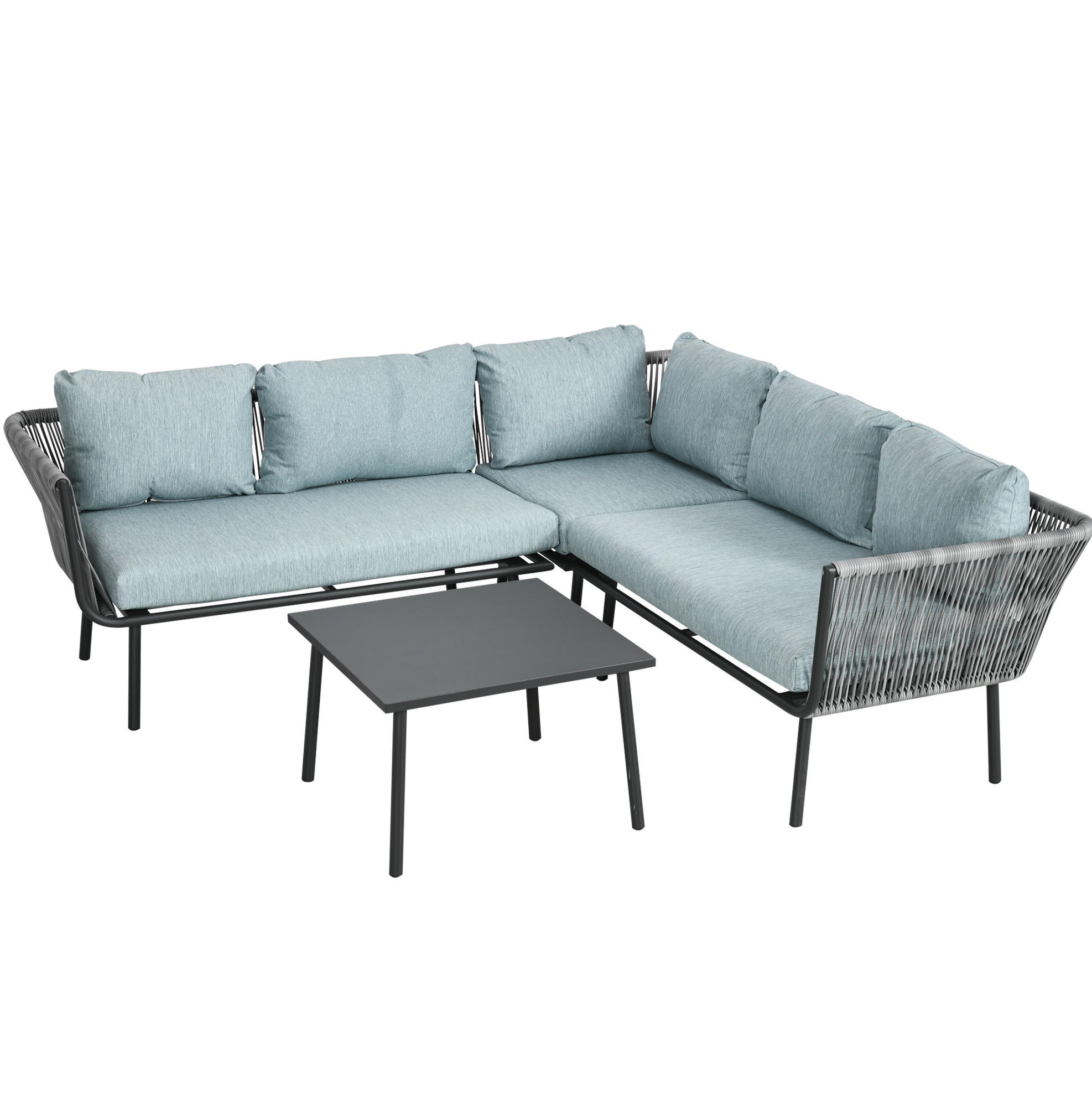GARTENMÖBEL-SET 120/71/65 cm mit Couchtisch und Kissen, Aluminium und Kunstrattan, Grau - Grau, Metall - Redom