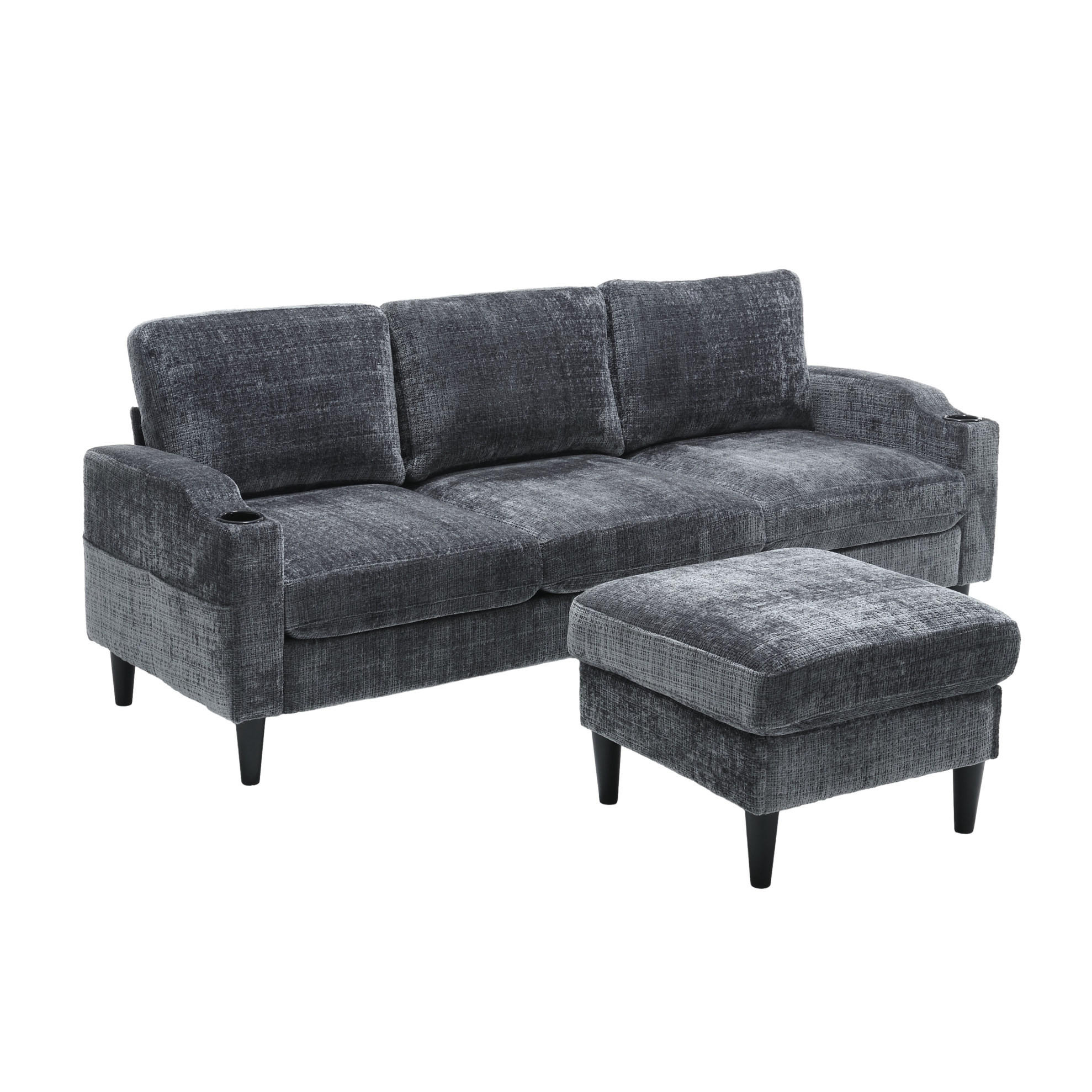 SOFA 4-Sitzer mit Hocker und Stauraum 196,5 x 75 x 77 cm Chenille Gray - Grau, Kunststoff (196.5/77/75cm) - Meubliv