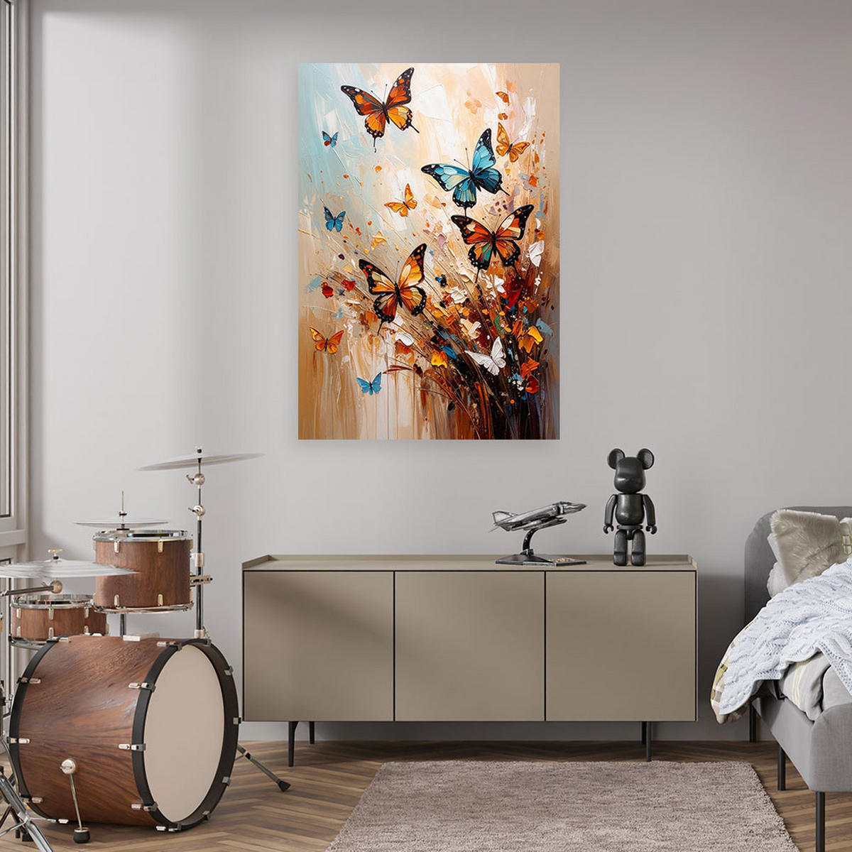 LEINWANDBILD Bunte Schmetterlinge 70x100cm - Beige, Textil (70/100cm) - Feeby