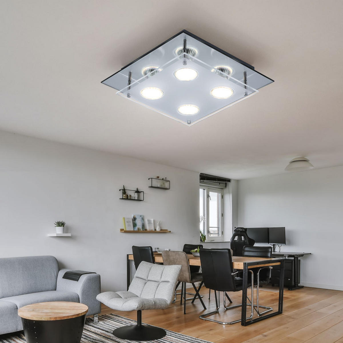 LED DECKENLEUCHTE Glas Chrom Silber - Silberfarben, Glas (27/27/8cm) - Globo Lighting