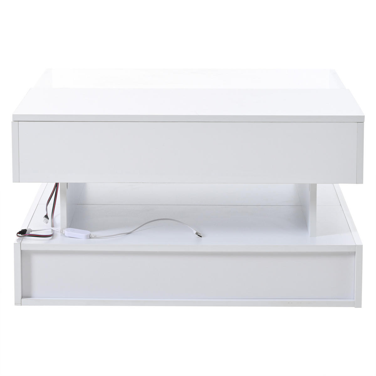 COUCHTISCH in Weiß Höhenverstellbarer Kaffeetisch mit LED und 2 Schubladen für Wohnzimmer, B80/T80/H45cm - Weiß, Glas/Holzwerkstoff (80/80/45cm) - STILVORA