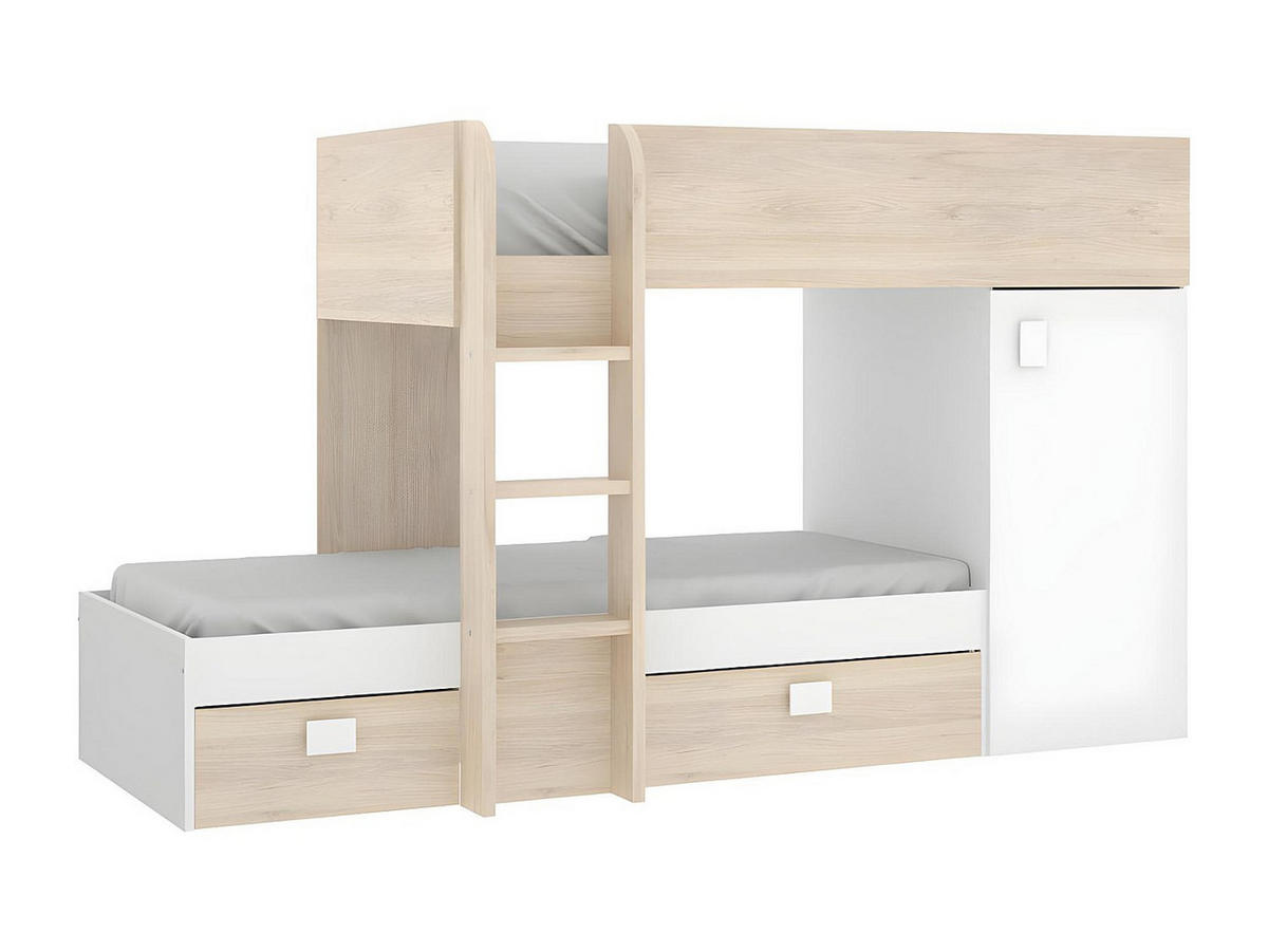 ETAGENBETT - 2 Personen - holz - naturfarben hell, weiß Ricardo - Naturfarben/Weiß, Holz (90/190cm) - Vente-Unique