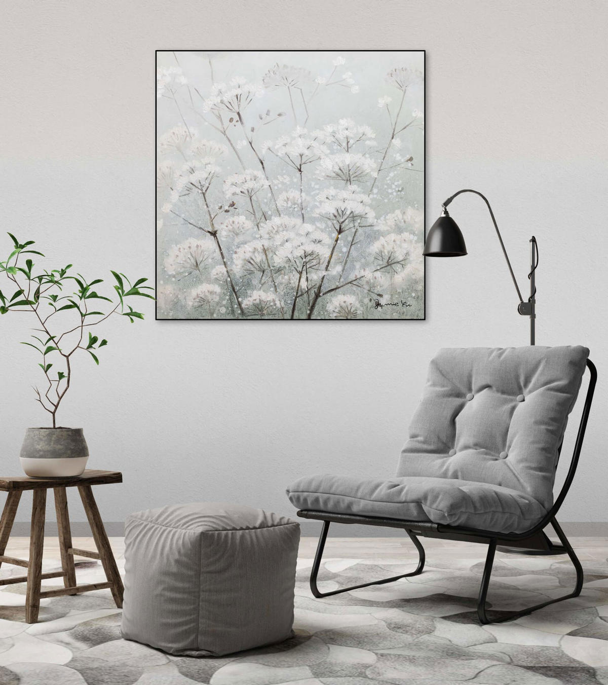 ACRYLBILD HANDGEMALT 80/80 cm - Weiß/Grau, Holz/Textil (1.6/80cm) - KUNSTLOFT