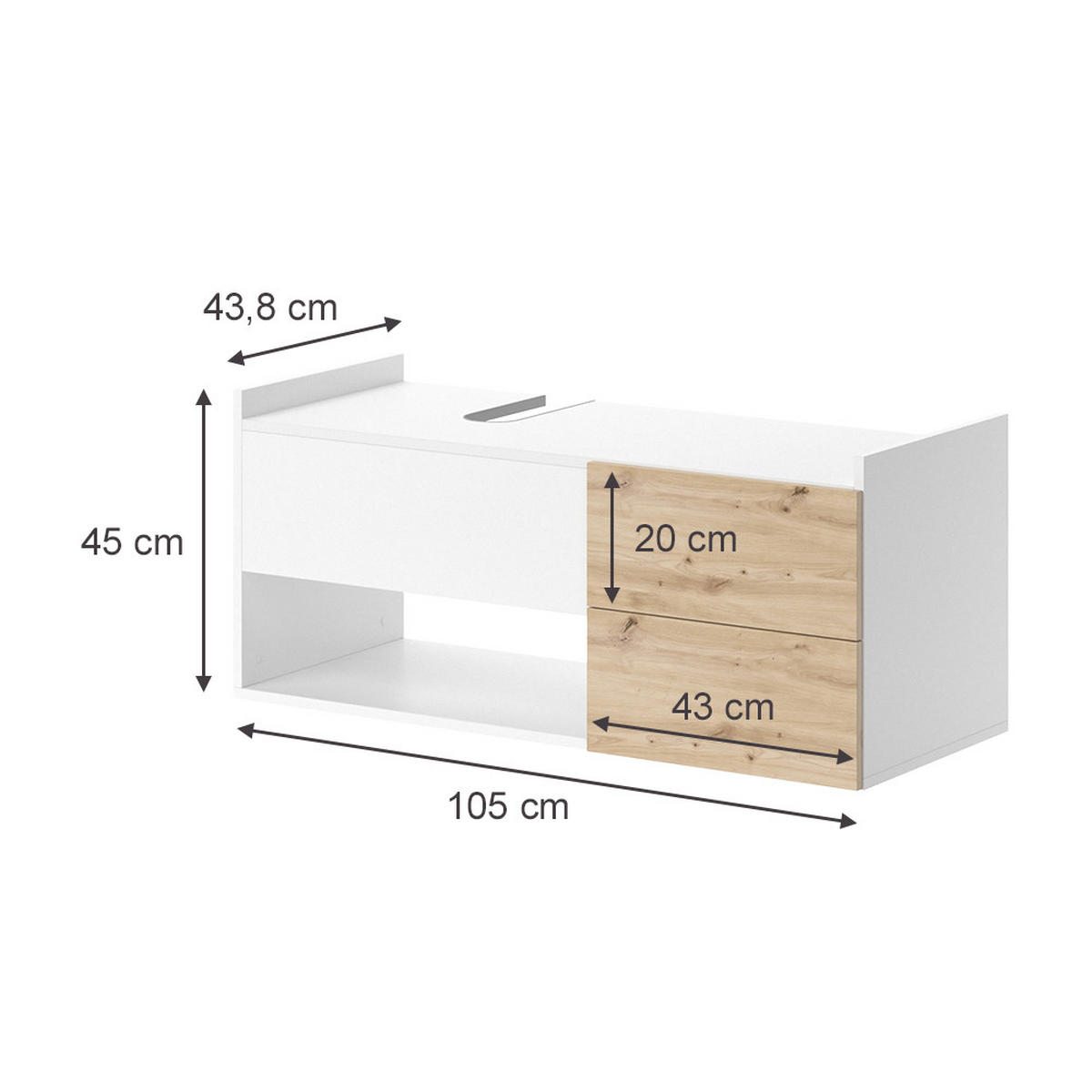 WASCHBECKENUNTERSCHRANK Alf Weiß 105 x 45 cm mit 2 Schubladen - Eichefarben/Weiß, Holzwerkstoff (105/45/43.8cm) - Vicco