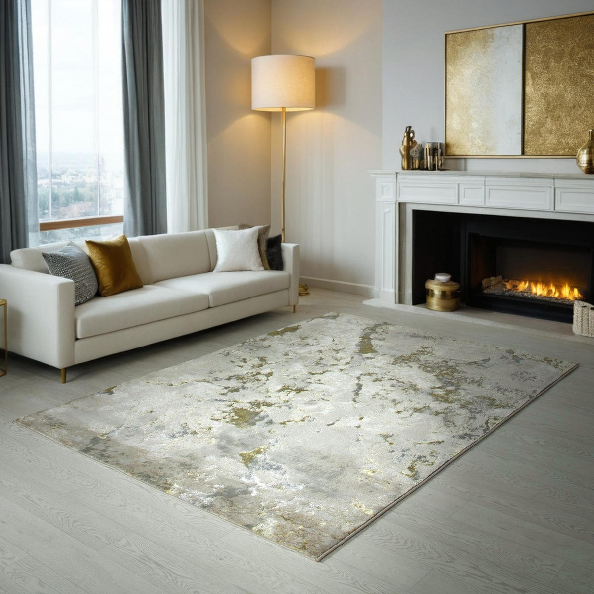 TEPPICH Hochglanz Metallic abstrakt Galaxie-Design pflegeleicht strapazierfähig COMO-Varenna, Gold 200x290 cm - Goldfarben, Textil (200/290cm) - KADIMA DESIGN