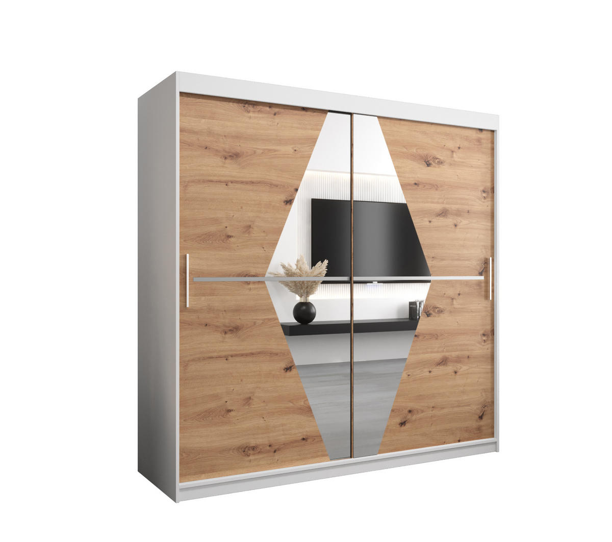 SCHWEBETÜRENSCHRANK 200/200/62 2-türig - Silberfarben/Eiche Artisan, Holz/Kunststoff (200/200/62cm) - Abiks Möbel