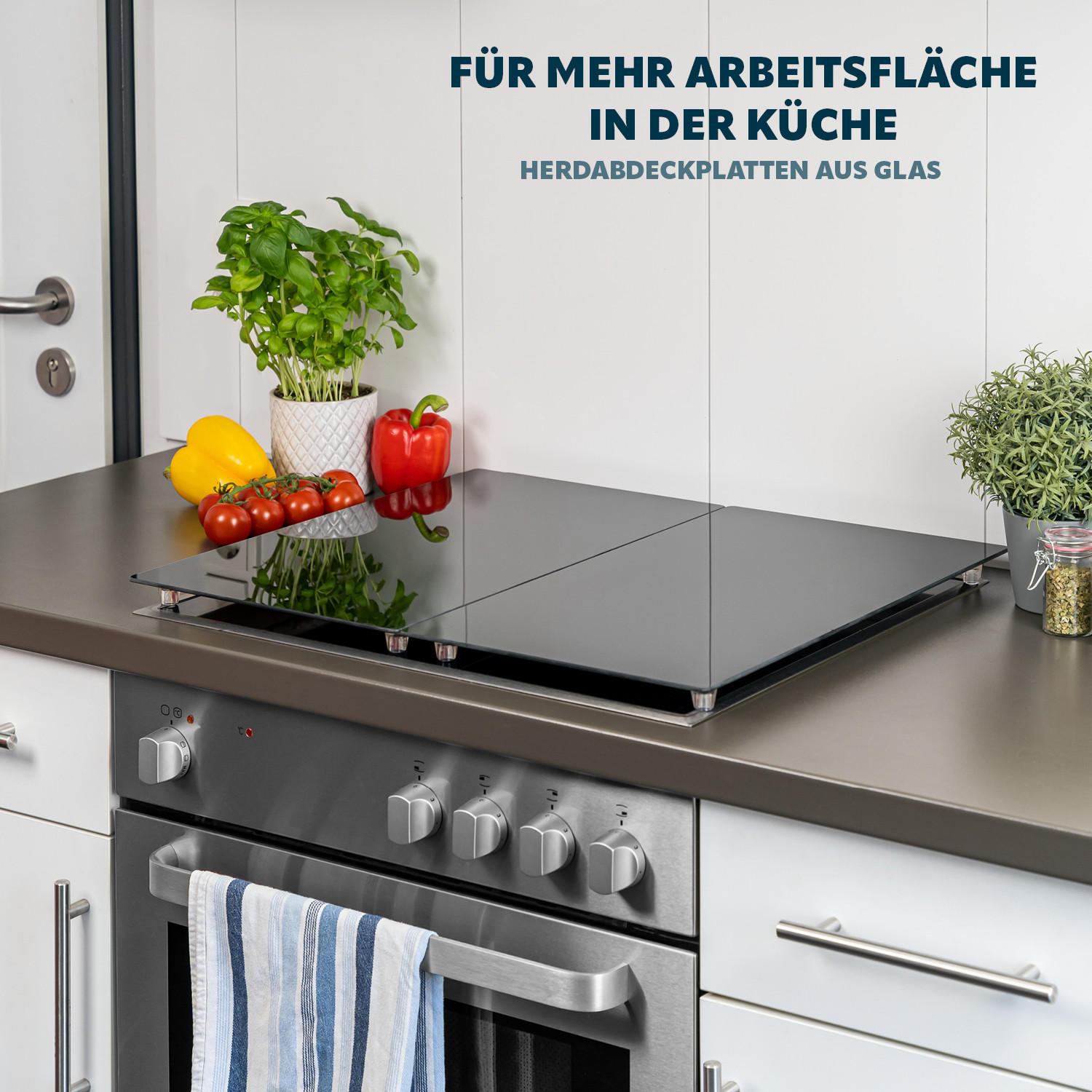 HERDABDECKPLATTE 2er-Set, schwarz - Schwarz, Glas (30/3/52cm) - bremermann