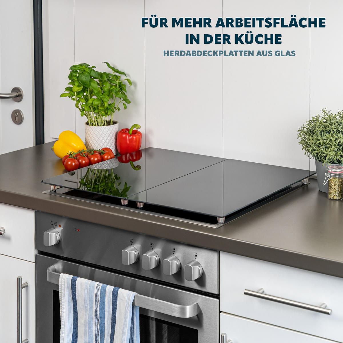 HERDABDECKPLATTE 2er-Set, schwarz - Schwarz, Glas (30/3/52cm) - bremermann