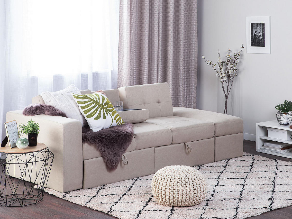 3-SITZER-SCHLAFSOFA beige mit Stauraum Ottomane Falster - Beige, Textil (210/71/94cm) - Beliani