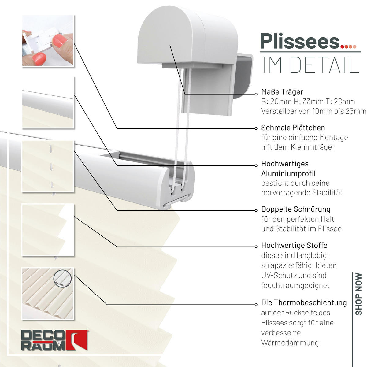PLISSEE Thermo Basic 75 x 210cm Klemmfix ohne Bohren - Creme, Textil (75/210/210cm) - Deco-Raum