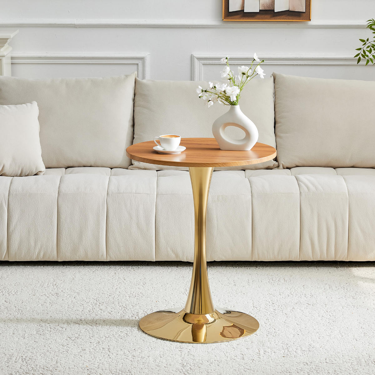 BEISTELLTISCH 60/60/72 cm Gold Holzoptik aus MDF und Metall mit runder Tischplatte - Schwarz, Holzwerkstoff (60/60/72cm) - OKWISH