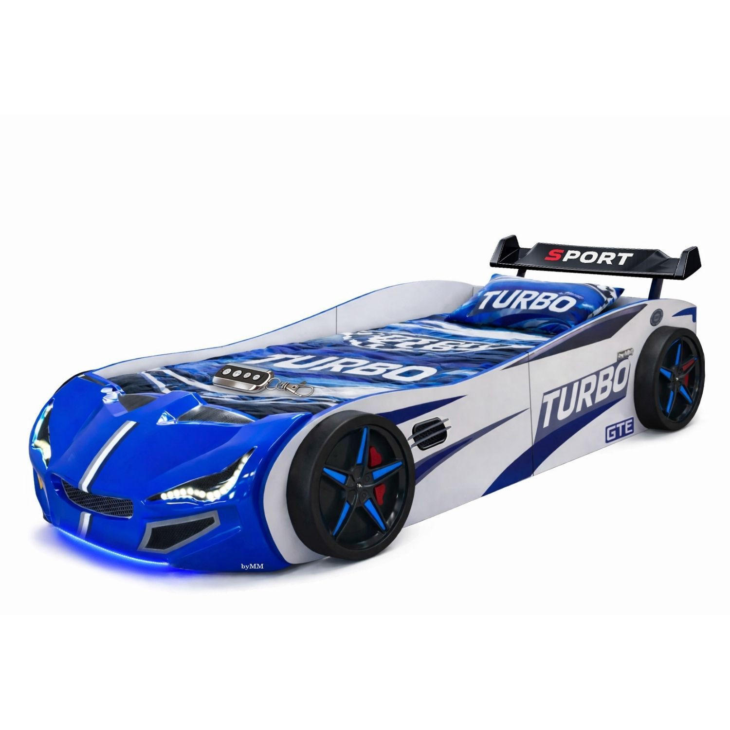 AUTOBETT GTE mit Rollrost, Licht und Sound Farbe Blau - Blau, Holzwerkstoff (90/200cm) - Coemo