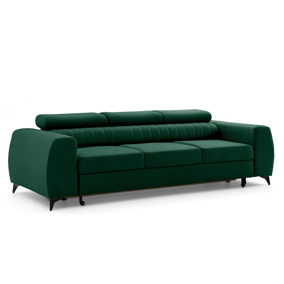 3-SITZER Sofa PIERO mit Schlaffunktion 125x195 Velours Dunkelgrün - Dunkelgrün/Schwarz, Holz/Textil (260/90/100cm) - Muffo