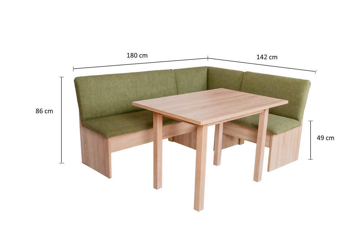 ECKBANKGRUPPE Die Vielseitige, Tisch II - Eichefarben/Grün, Holzwerkstoff/Buchenholz (145/86/185cm) - Kundler Home