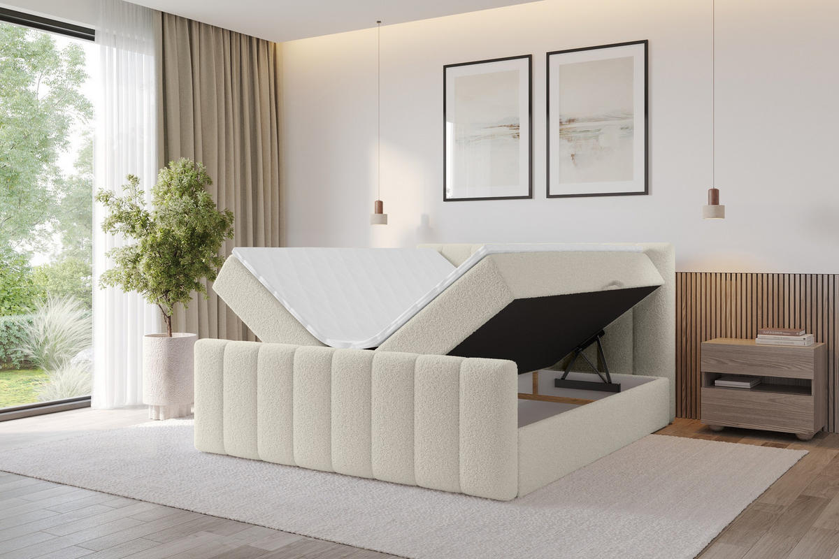 KONTINENTÁLNÍ POSTEL s matrací H4 - OTTA-Z - 140x200 cm Béžová - písková barva, kompozitní dřevo (140/200cm) - ALTDECOR