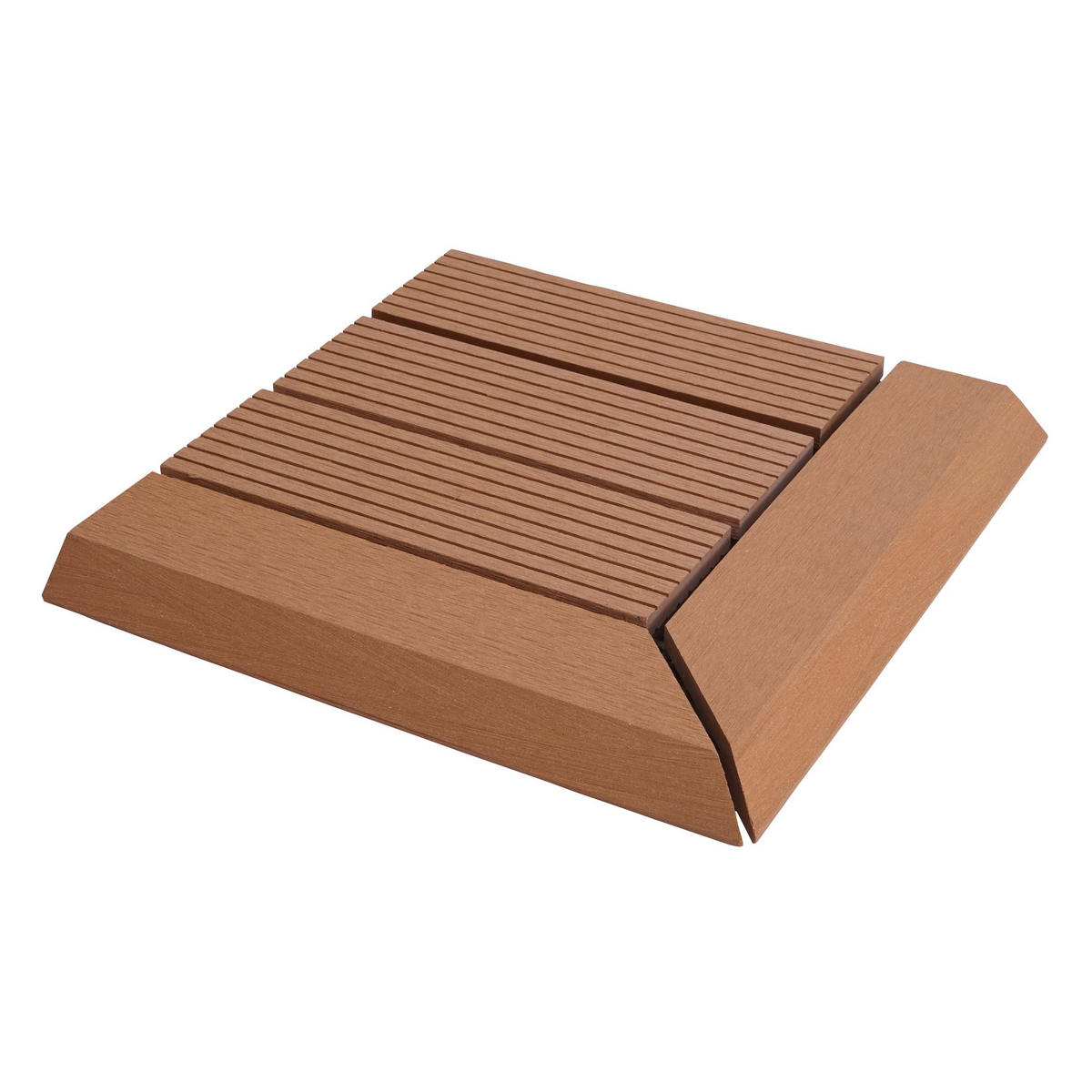 WPC ECK-BODENFLIESE + Abschluss 30x30cm rechts Teak linear - Teakfarben, Kunststoff (30/30/2cm) - BERLINLODGE