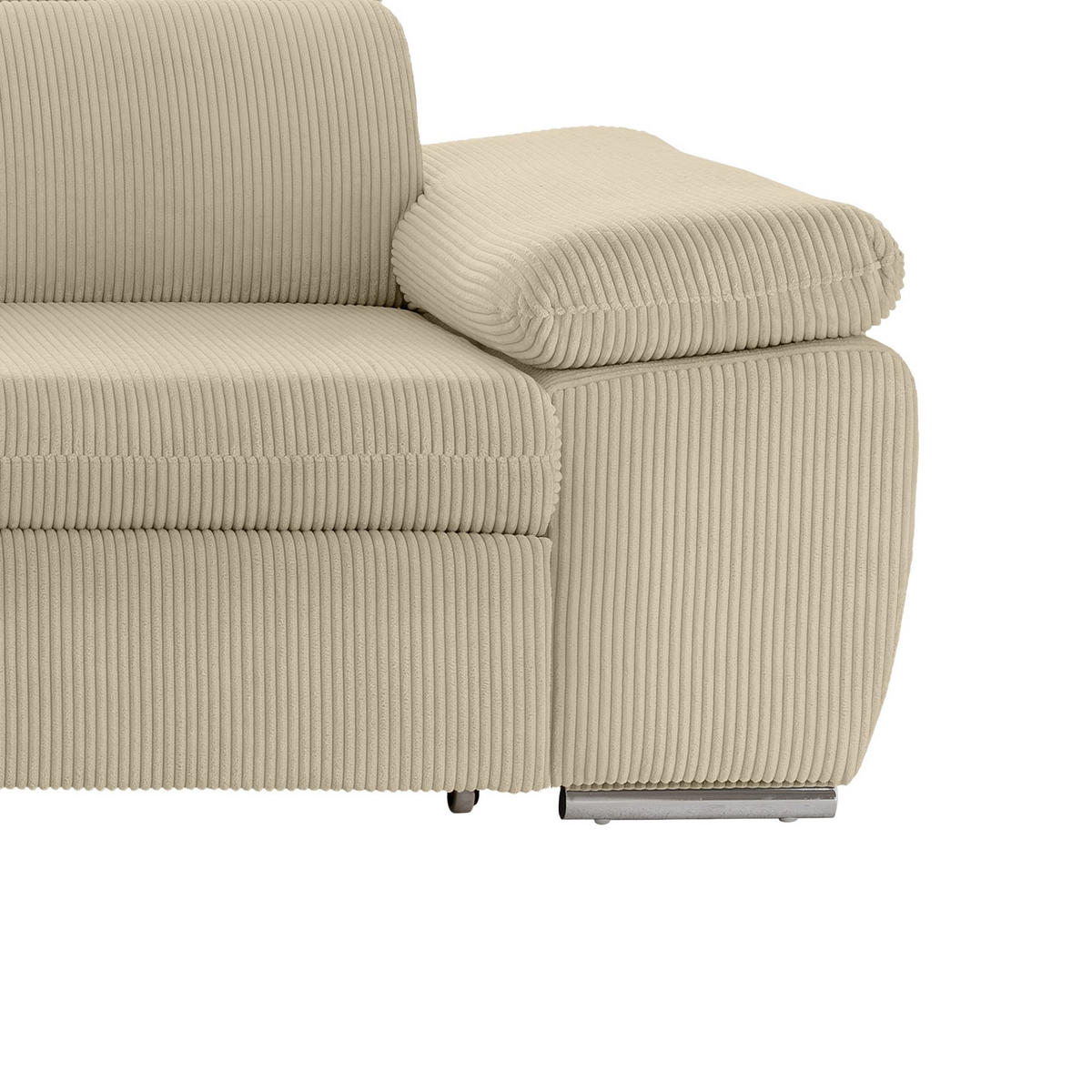 ECKSOFA mit Schlaffunktion, Bettkasten, Kopfstützen verstellbar, Wellenunterfederung, Ottomane links B283/T228/H102 cm, Cord Beige Grau / 17218 - Chromfarben/Greige, Textil/Metall (283/228cm) - luma-home