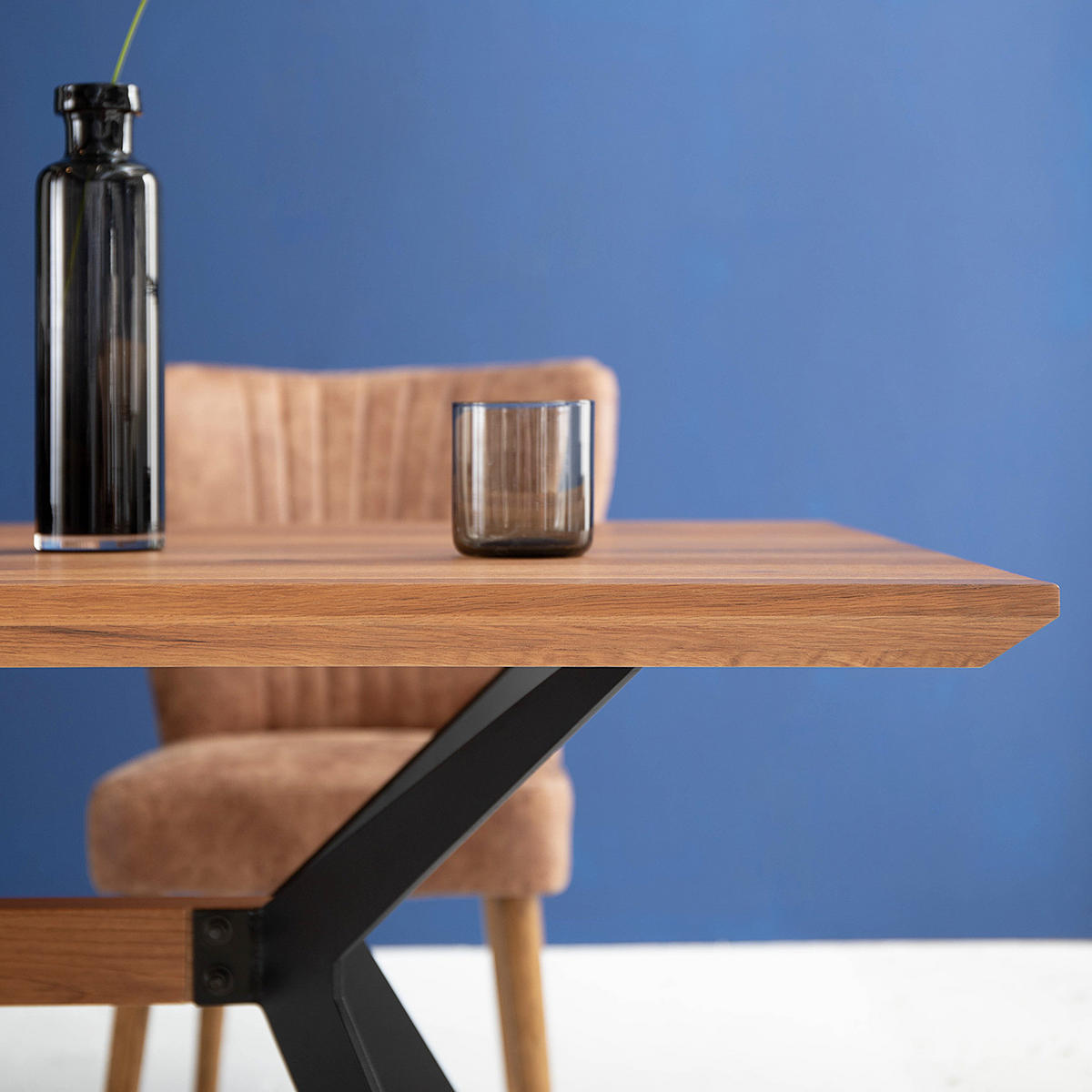 ESSTISCH - Metall / Massivholz - Schwarz - Schwarz/Grün, Holz/Metall (90/180/77cm) - home24