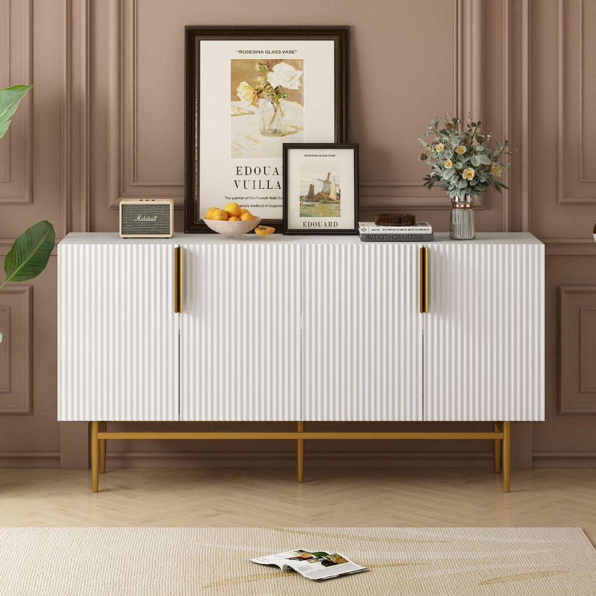 SIDEBOARD mit 4 Türen und Metallgriff, Weiß - Weiß, Holz (40.5/80/152.5cm) - KOMHTOM