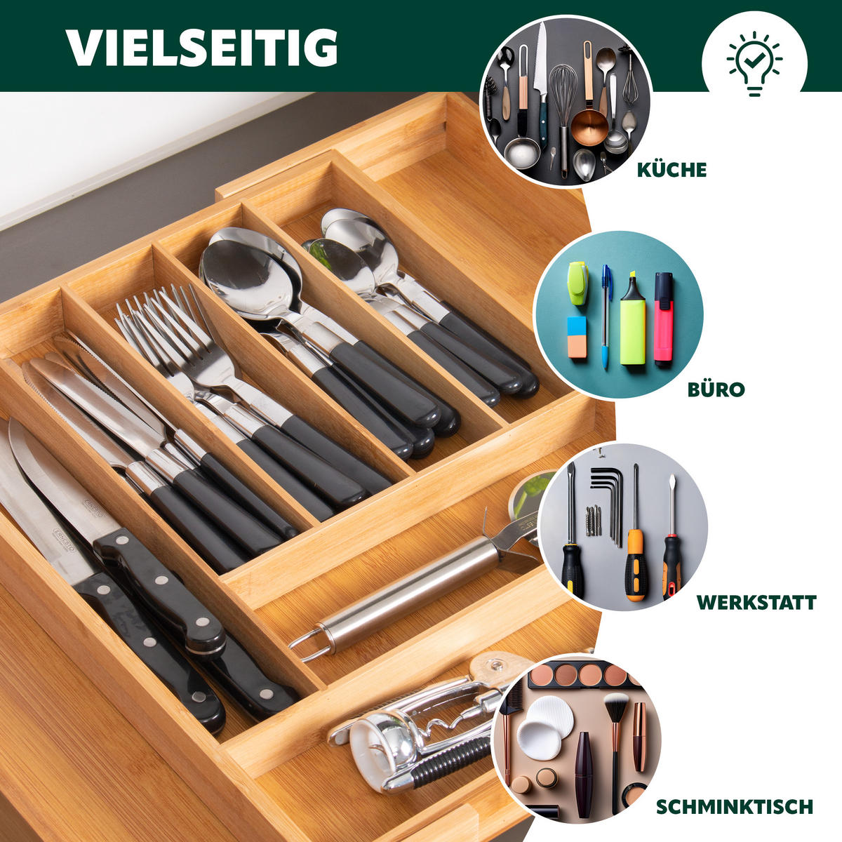 BESTECKKASTEN, Bambus - Braun, Holz (50/5/44.7cm) - bremermann
