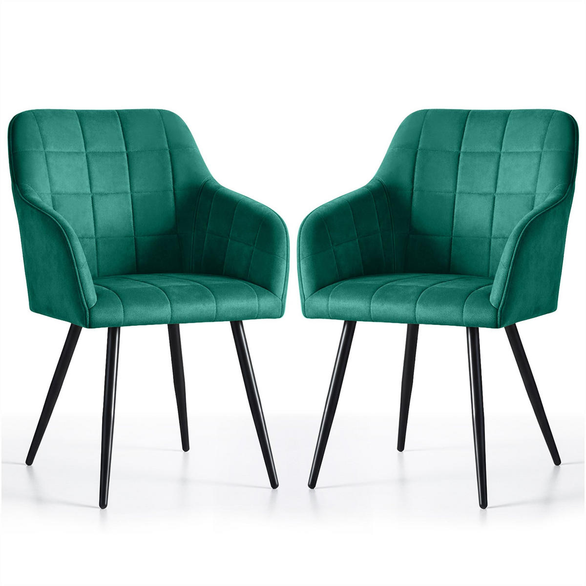 POLSTERSTUHL 2er Set, Metallbeine Grün, Schwarz 54/82/58 - Schwarz/Grün, Textil (54/82/58cm) - RAUMHIRSCH FURNITURE