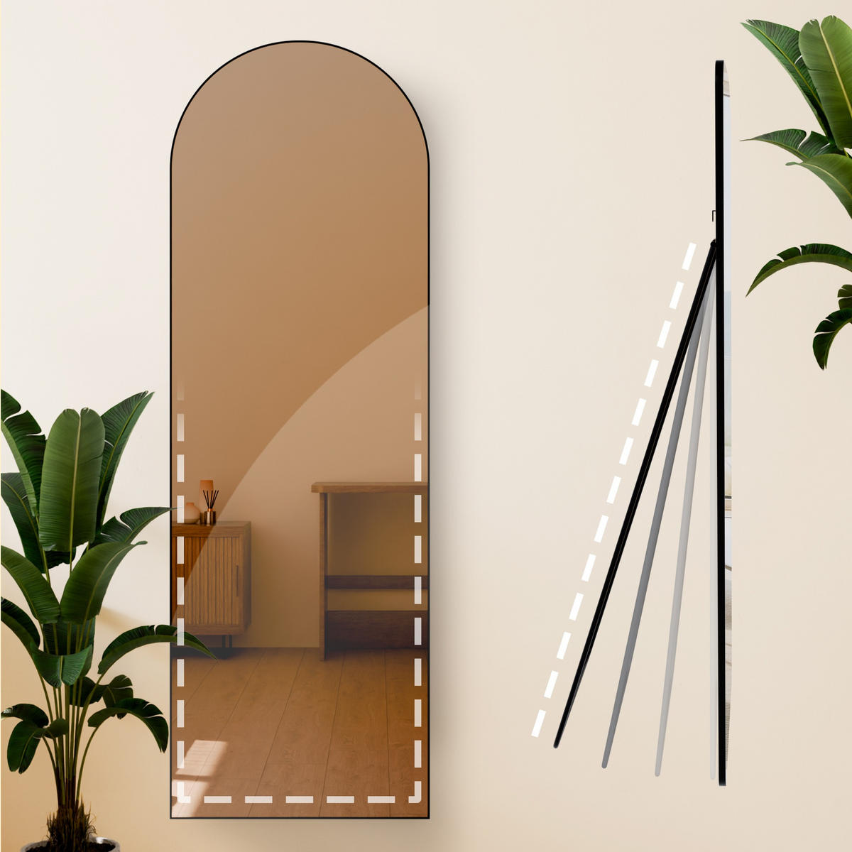 STANDSPIEGEL Malaga Glas Schwarz-matt Ganzkörperspiegel - Schwarz, Glas (50/150/3cm) - DELUKE