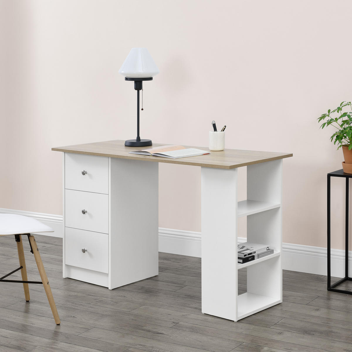 SCHREIBTISCH Lemberg - Eichefarben/Weiß, Holzwerkstoff (49/120/72cm) - [en.casa]