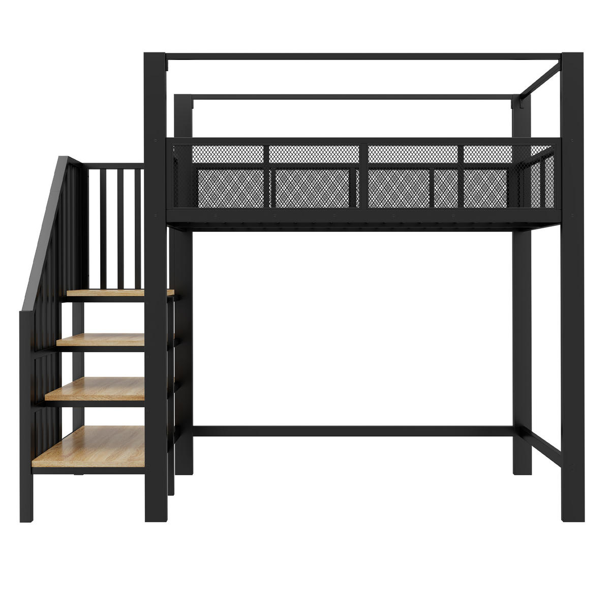 HOCHBETT 90/200 cm DE-32603 mit Baldachin und Sicherheitstreppe Schwarz - Schwarz, Metall (90/200cm) - ComfortXL