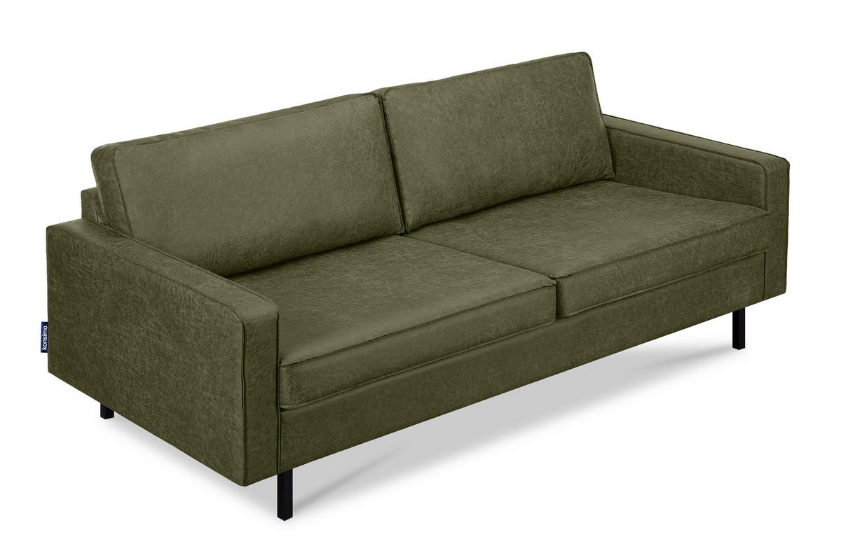 3-SITZER-SOFA INVIA Klassische-Stil mit Armlehnen, Lederoptik-Stoff, grün - Schwarz/Grün, Textil (209/87/98cm) - KONSIMO®