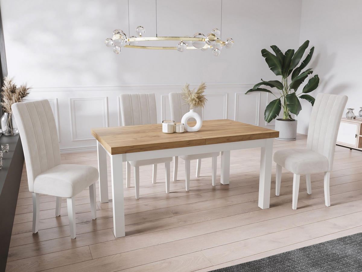 ESSTISCH Avena rechteckig ausziehbar, Wotan Eiche 140/80/78 - Eiche Wotan/Weiß, Holz/Holzwerkstoff (140/80/78cm) - WFL GROUP