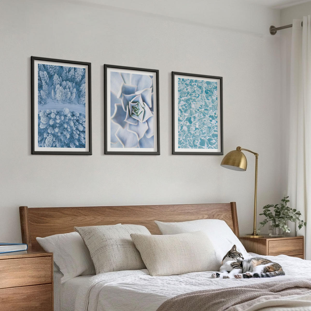 WANDBILDER 3er-Set - 40x60 cm Schwarzer Rahmen - Winterwald blaue Blume Wasser - Schwarz, Kunststoff (40/60cm) - ArtPrintCave