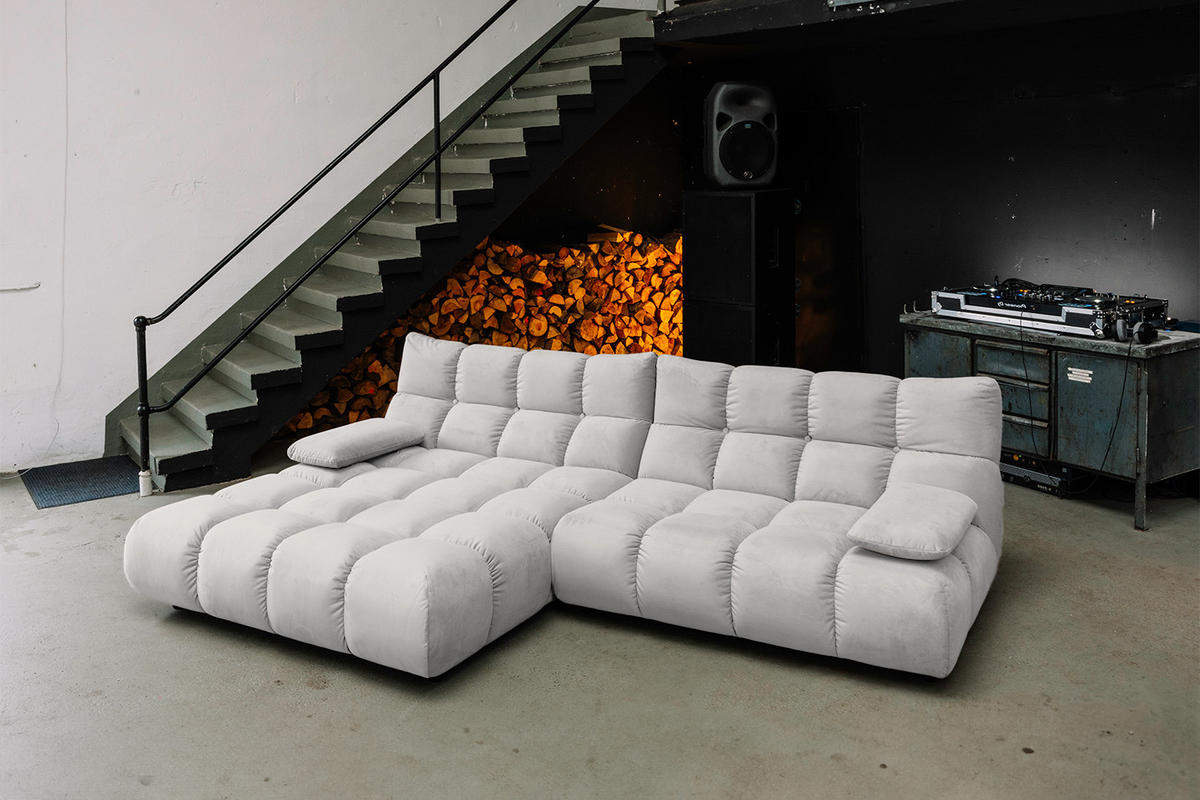 ECKSOFA VIVIEN Silber Velvet - Silberfarben/Schwarz, Kunststoff/Textil (290/178cm) - KAWOLA