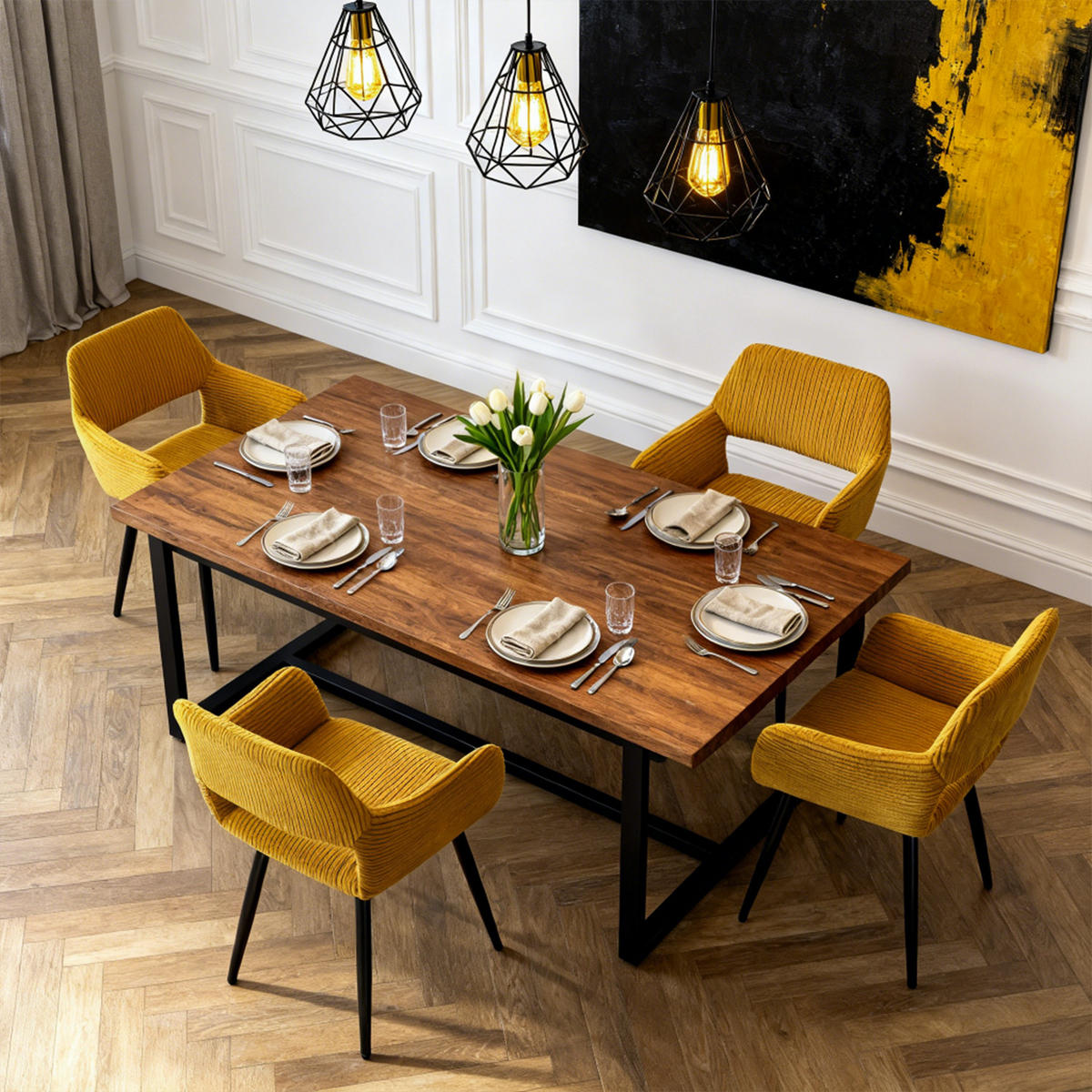 ESSZIMMERSTÜHLE 4er-Set aus Metall für Küche, Wohnzimmer, Schlafzimmer und Büro, Gelb - Gelb, Textil/Metall (56/78/56cm) - Meubles Cosy