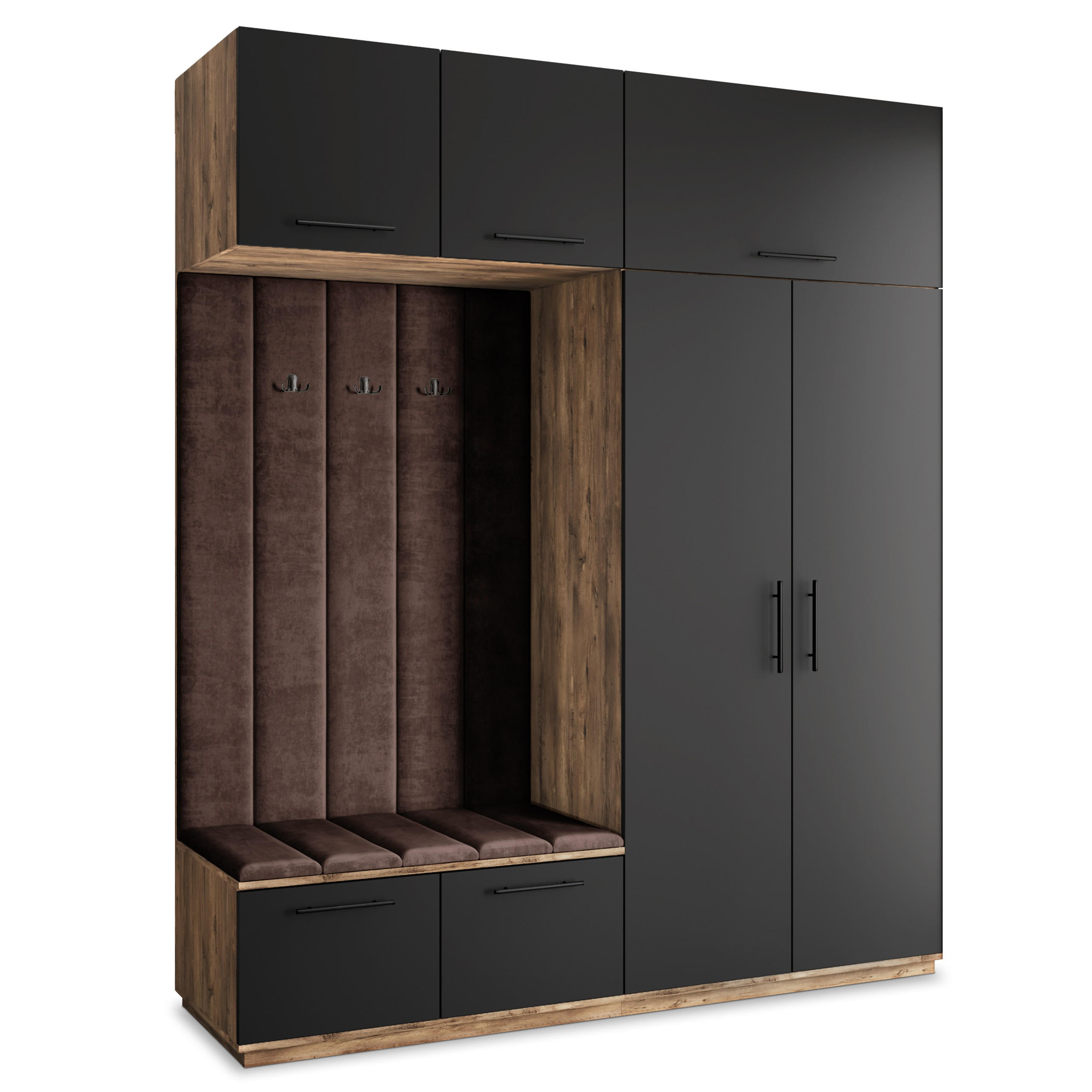 Masseno Garderobenschrank Eiche, Schwarz, Braun 200x240x60 cm