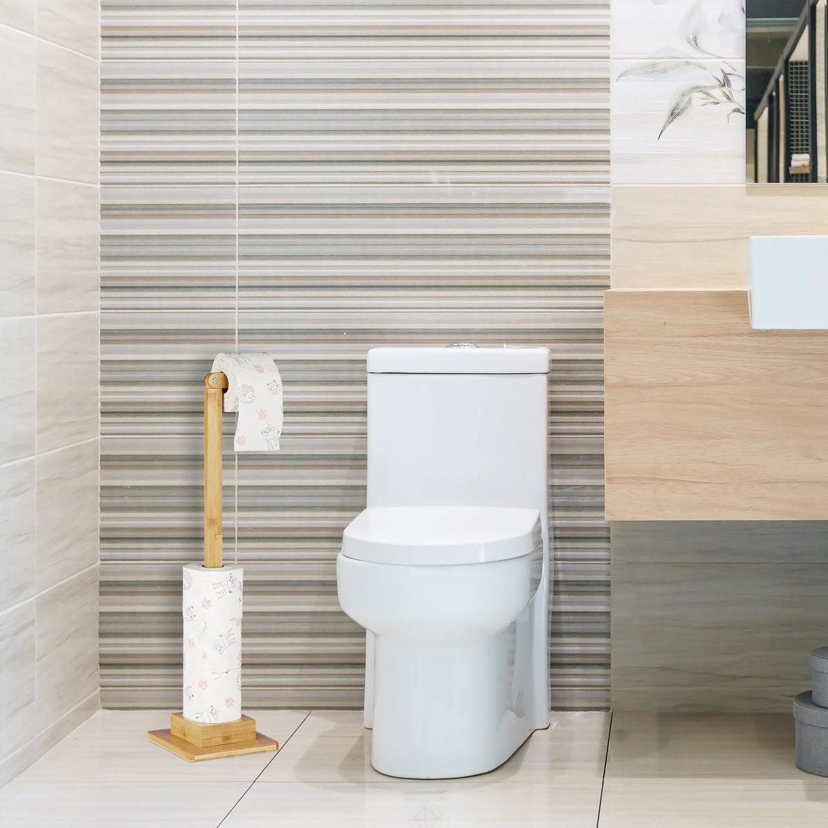 TOILETTENPAPIERHALTER stehend - Hellbraun, Holz (23.5/71.5/19cm) - Relaxdays