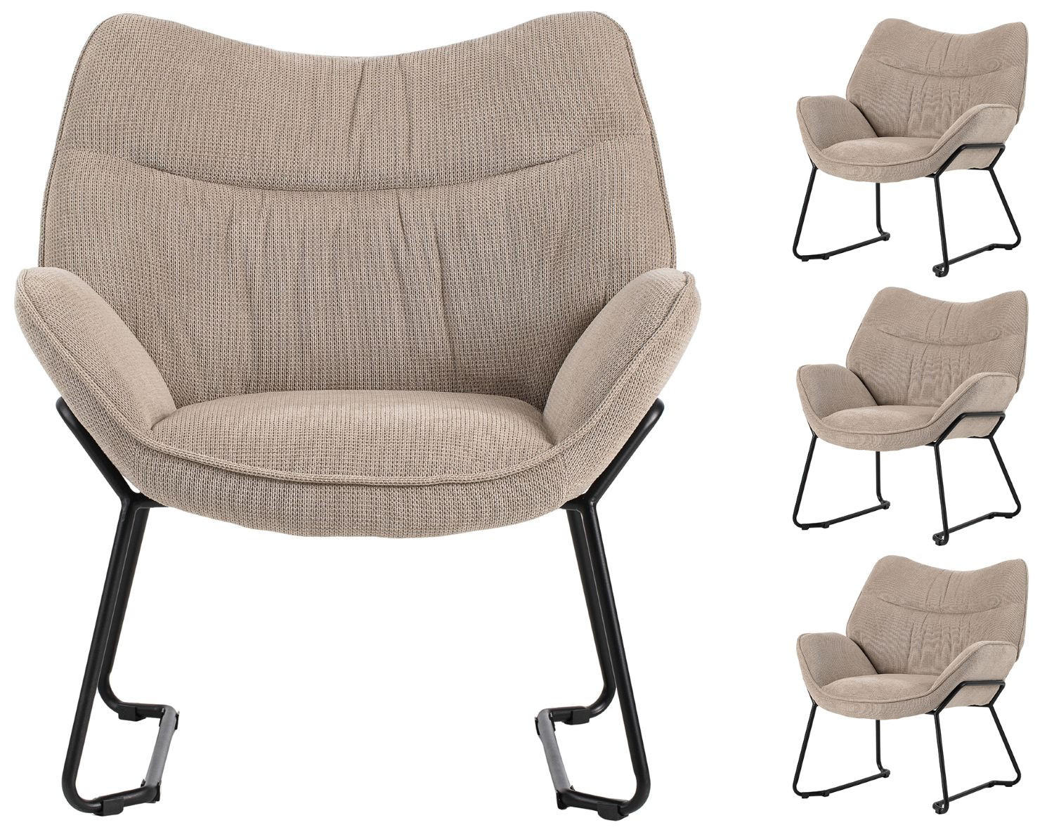 SESSEL Aliano - 4er Set - beige - Beige/Schwarz, Textil/Metall (67/76/73cm) - bene living
