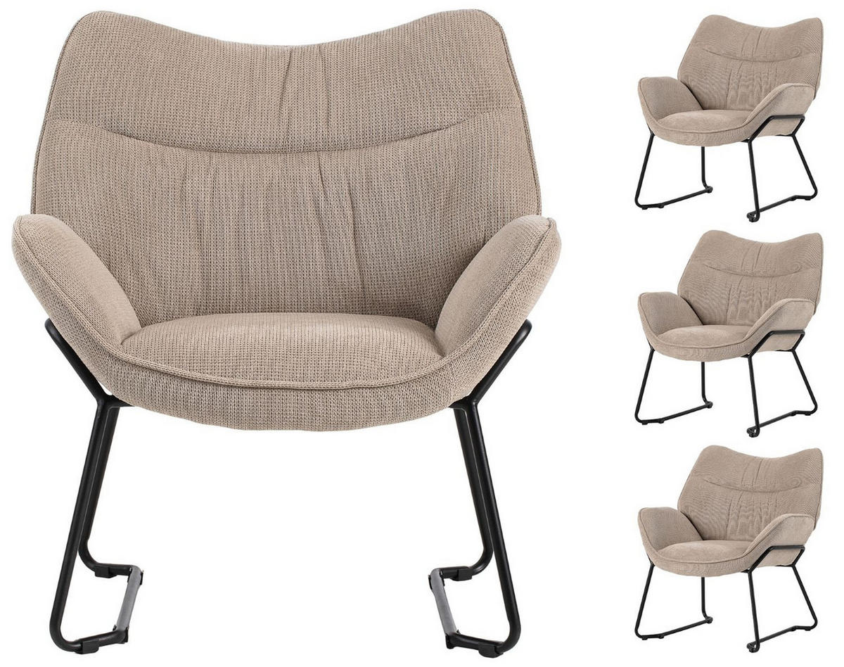 SESSEL Aliano - 4er Set - beige - Beige/Schwarz, Textil/Metall (67/76/73cm) - bene living
